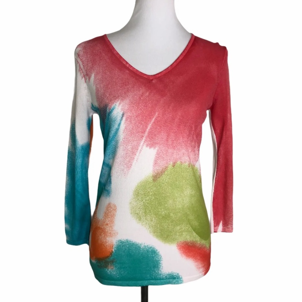 NWT Alison Sheri Sweater Colorful Lightweight 3/4 Sleeve XS